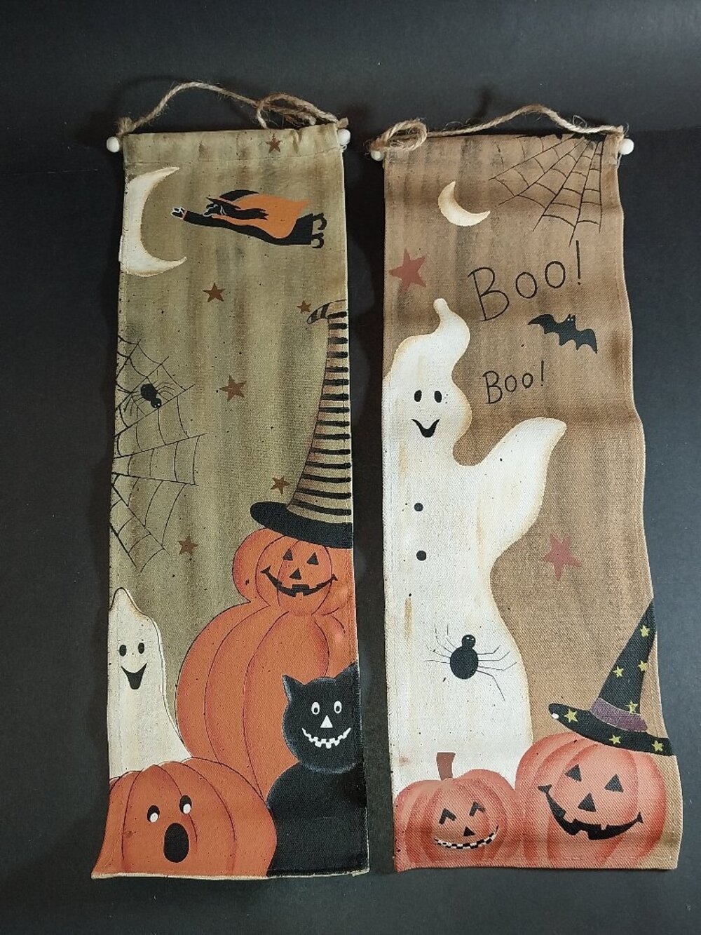 Halloween Painted Canvas Banners Set of 2